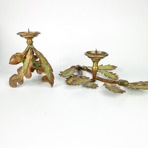 CS Arte Firenze Cast Bronze Oak Branches with Leaves And Acorns Candleholders